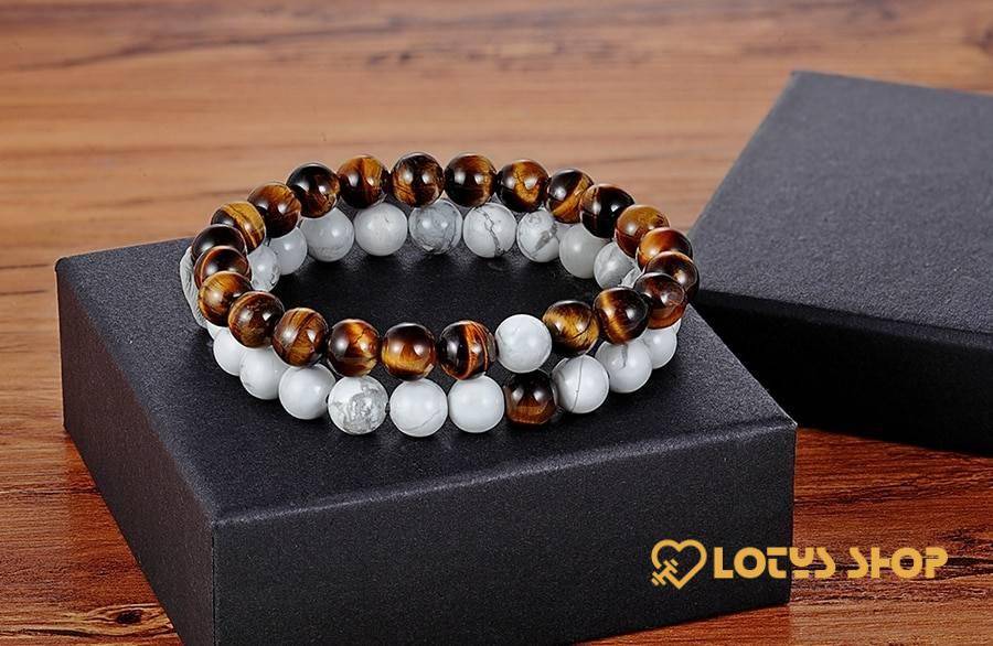 Natural Stone Beaded Bracelets Pair for Couples