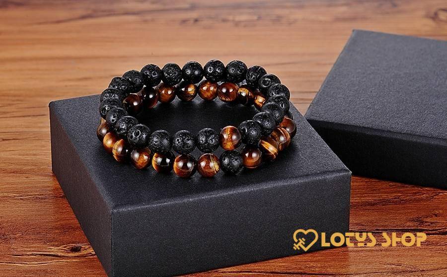 Natural Stone Beaded Bracelets Pair for Couples