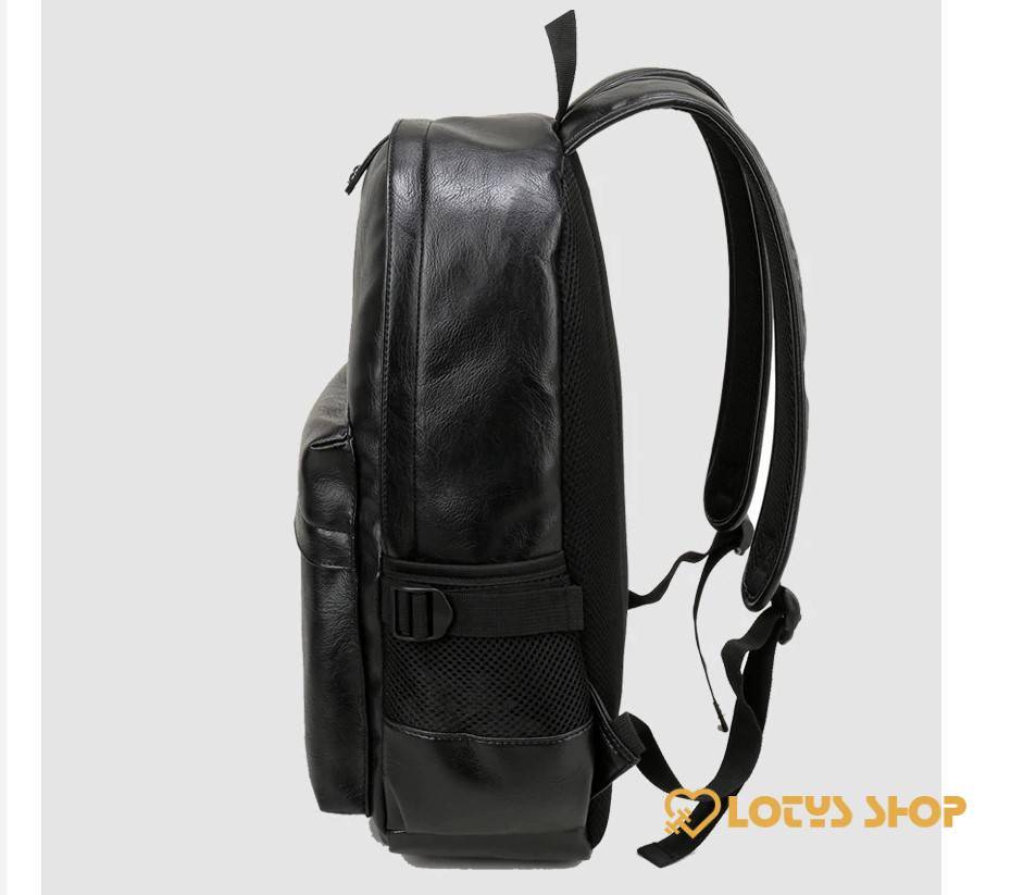 Men's Solid Color Eco-Leather Backpack