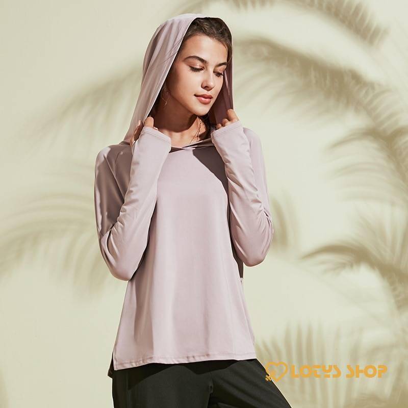 Women’s Hooded Long Sleeve Fitness Top Outdoor Sports color: Black|Pink|White