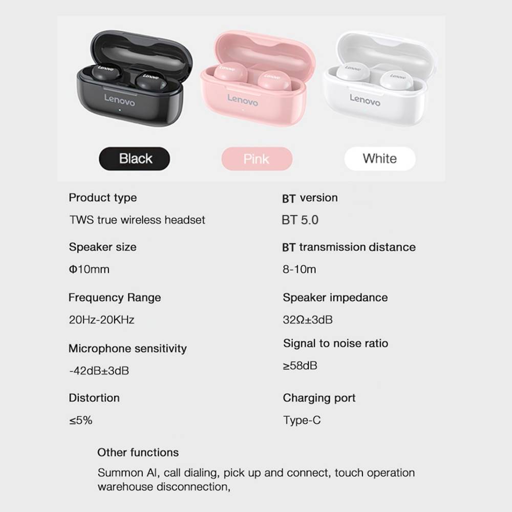 Lenovo In-Ear Earbuds BT5.0 Wireless Earphones Accessories Headphones Mobile Phones color: Black|Pink|White